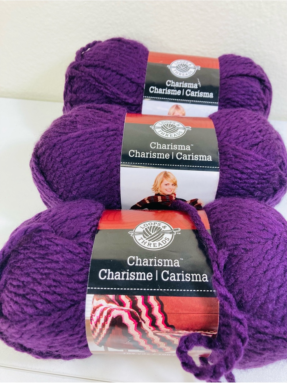NEW 3 Loops & Threads Charisma 100% Acrylic Super Chunky Color:  Dark Purple
